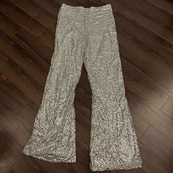 Free people silver sequin flare pants large - Picture 2 of 10